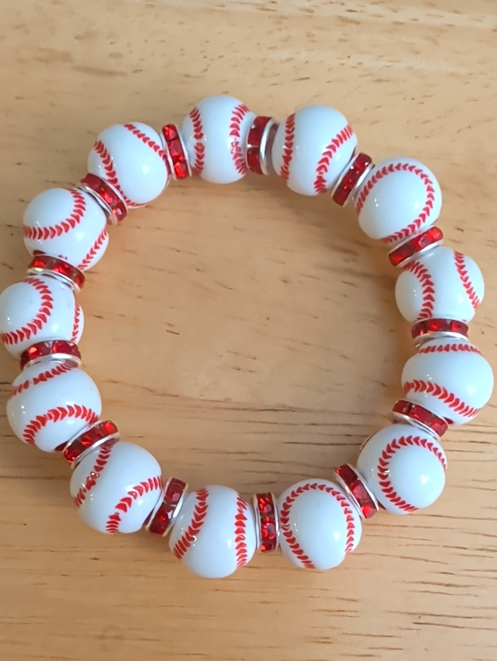 Baseball Bead Stretch Bracelet - Red and White NWOT